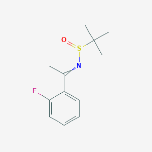 molecular formula C12H16FNOS B13383596 N-[1-(2-fluorophenyl)ethylidene]-2-methylpropane-2-sulfinamide 