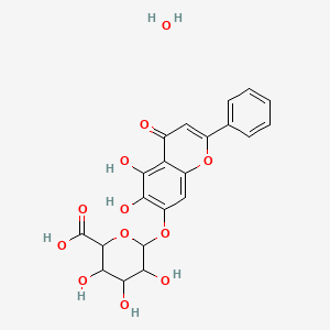 molecular formula C21H20O12 B13383708 6-(5,6-Dihydroxy-4-oxo-2-phenylchromen-7-yl)oxy-3,4,5-trihydroxyoxane-2-carboxylic acid;hydrate 