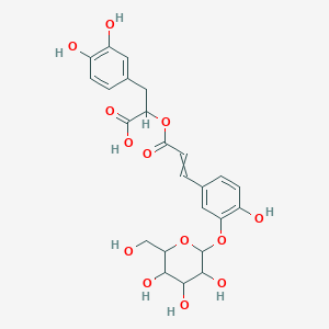 molecular formula C24H26O13 B13383729 3-(3,4-Dihydroxyphenyl)-2-[3-[4-hydroxy-3-[3,4,5-trihydroxy-6-(hydroxymethyl)oxan-2-yl]oxyphenyl]prop-2-enoyloxy]propanoic acid 