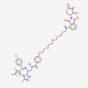 molecular formula C46H47ClN8O9S B13383751 2-[7-(4-chlorophenyl)-4,5,13-trimethyl-3-thia-1,8,11,12-tetrazatricyclo[8.3.0.02,6]trideca-2(6),4,7,10,12-pentaen-9-yl]-N-[4-[2-[2-[2-[2-[[2-(2,6-dioxopiperidin-3-yl)-1,3-dioxoisoindol-4-yl]amino]ethoxy]ethoxy]ethoxy]ethoxy]phenyl]acetamide 