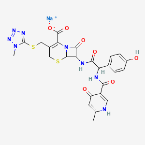 molecular formula C25H23N8NaO7S2 B13384207 sodium 7-[[2-(4-hydroxyphenyl)-2-[(6-methyl-4-oxidanylidene-1H-pyridin-3-yl)carbonylamino]ethanoyl]amino]-3-[(1-methyl-1,2,3,4-tetrazol-5-yl)sulfanylmethyl]-8-oxidanylidene-5-thia-1-azabicyclo[4.2.0]oct-2-ene-2-carboxylate 