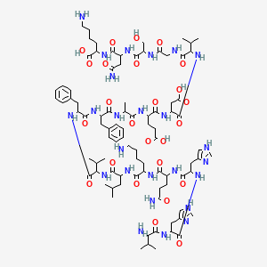 molecular formula C89H135N25O25 B13384312 6-amino-2-[[4-amino-2-[[2-[[2-[[2-[[2-[[2-[2-[[2-[[2-[[2-[[2-[[6-amino-2-[[5-amino-2-[[2-[[2-[(2-amino-3-methylbutanoyl)amino]-3-(1H-imidazol-4-yl)propanoyl]amino]-3-(1H-imidazol-4-yl)propanoyl]amino]-5-oxopentanoyl]amino]hexanoyl]amino]-4-methylpentanoyl]amino]-3-methylbutanoyl]amino]-3-phenylpropanoyl]amino]-3-phenylpropanoyl]amino]propanoylamino]-4-carboxybutanoyl]amino]-3-carboxypropanoyl]amino]-3-methylbutanoyl]amino]acetyl]amino]-3-hydroxypropanoyl]amino]-4-oxobutanoyl]amino]hexanoic acid 
