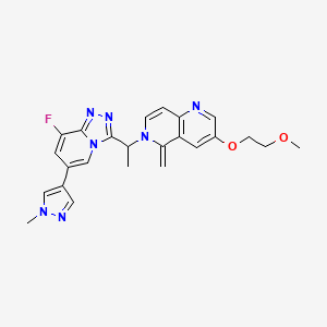 molecular formula C24H24FN7O2 B13384370 6-[(1R)-1-[8-fluoro-6-(1-methylpyrazol-4-yl)-[1,2,4]triazolo[4,3-a]pyridin-3-yl]ethyl]-3-(2-methoxyethoxy)-5-methylidene-1,6-naphthyridine 