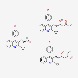 molecular formula C71H66F3N3O5 B13384419 1-[2-Cyclopropyl-4-(4-fluorophenyl)quinolin-3-yl]hept-1-ene-3,5-diol;7-[2-cyclopropyl-4-(4-fluorophenyl)quinolin-3-yl]-5-hydroxyhept-6-en-3-one;3-[2-cyclopropyl-4-(4-fluorophenyl)quinolin-3-yl]prop-2-enal 