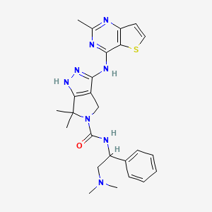 molecular formula C25H30N8OS B13384840 Pyrrolo[3,4-c]pyrazole-5(1H)-carboxaMide, N-[(1S)-2-(diMethylaMino)-1-phenylethyl]-4,6-dihydro-6,6-diMethyl-3-[(2-Methylthieno[3,2-d]pyriMidin-4-yl)aMino]- 