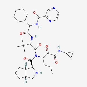 molecular formula C36H53N7O6 B13384885 (3S,3aS,6aR)-N-[(2S)-2-[[(2S)-2-cyclohexyl-2-(pyrazine-2-carbonylamino)acetyl]amino]-3,3-dimethylbutanoyl]-N-[(3S)-1-(cyclopropylamino)-1,2-dioxohexan-3-yl]-1,2,3,3a,4,5,6,6a-octahydrocyclopenta[c]pyrrole-3-carboxamide 