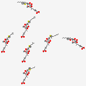 molecular formula C197H238O43S6 B13385399 Methyl 7-[5-[3-(5-but-3-enylthiophen-2-yl)-2-methylprop-2-enoyl]-4-hydroxy-6-oxopyran-2-yl]oct-3-enoate;methyl 7-[5-[3-(5-butyl-1-benzofuran-2-yl)-2-methylprop-2-enoyl]-4-hydroxy-6-oxopyran-2-yl]oct-3-enoate;methyl 7-[5-[3-(5-butyl-1-benzothiophen-2-yl)-2-methylprop-2-enoyl]-4-hydroxy-6-oxopyran-2-yl]oct-3-enoate;methyl 7-[5-[2-[(5-butylthiophen-2-yl)methylidene]butanoyl]-4-hydroxy-6-oxopyran-2-yl]oct-3-enoate;methyl 7-[5-[3-(5-hex-5-enylthiophen-2-yl)-2-methylprop-2-enoyl]-4-hydroxy-6-oxopyran-2-yl]oct-3-enoate;methyl 7-[5-[3-(4-hexyl-3-methylthiophen-2-yl)-2-methylprop-2-enoyl]-4-hydroxy-6-oxopyran-2-yl]oct-3-enoate;methyl 7-[4-hydroxy-5-[2-methyl-3-[5-(3-methylbutyl)thiophen-2-yl]prop-2-enoyl]-6-oxopyran-2-yl]oct-3-enoate CAS No. 9027-96-7