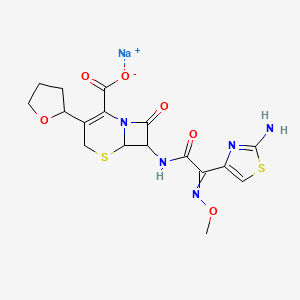 molecular formula C17H18N5NaO6S2 B13385401 Sodium;7-[[2-(2-amino-1,3-thiazol-4-yl)-2-methoxyiminoacetyl]amino]-8-oxo-3-(oxolan-2-yl)-5-thia-1-azabicyclo[4.2.0]oct-2-ene-2-carboxylate 