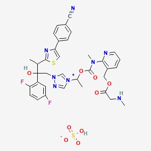 molecular formula C35H36F2N8O9S2 B13385701 [2-[1-[1-[3-[4-(4-cyanophenyl)-1,3-thiazol-2-yl]-2-(2,5-difluorophenyl)-2-hydroxybutyl]-1,2,4-triazol-4-ium-4-yl]ethoxycarbonyl-methylamino]pyridin-3-yl]methyl 2-(methylamino)acetate;hydrogen sulfate 