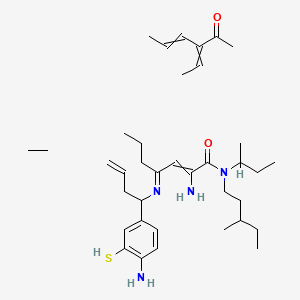 molecular formula C37H62N4O2S B13385717 2-amino-4-[1-(4-amino-3-sulfanylphenyl)but-3-enylimino]-N-butan-2-yl-N-(3-methylpentyl)hept-2-enamide;ethane;3-ethylidenehex-4-en-2-one CAS No. 1380723-44-3