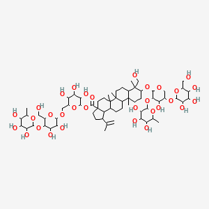 molecular formula C65H106O31 B13385720 [6-[[3,4-dihydroxy-6-(hydroxymethyl)-5-(3,4,5-trihydroxy-6-methyloxan-2-yl)oxyoxan-2-yl]oxymethyl]-3,4,5-trihydroxyoxan-2-yl] 8-(hydroxymethyl)-9-[4-hydroxy-5-[3,4,5-trihydroxy-6-(hydroxymethyl)oxan-2-yl]oxy-3-(3,4,5-trihydroxy-6-methyloxan-2-yl)oxyoxan-2-yl]oxy-5a,5b,8,11a-tetramethyl-1-prop-1-en-2-yl-1,2,3,4,5,6,7,7a,9,10,11,11b,12,13,13a,13b-hexadecahydrocyclopenta[a]chrysene-3a-carboxylate 