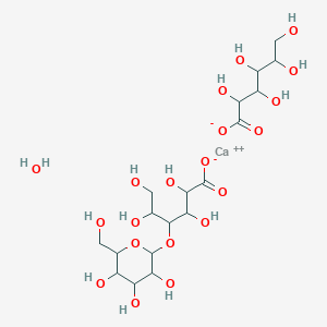molecular formula C18H34CaO20 B13386251 Calcium; 2,3,4,5,6-pentahydroxyhexanoate; 2,3,5,6-tetrahydroxy-4-[3,4,5-trihydroxy-6-(hydroxymethyl)tetrahydropyran-2-yl]oxy-hexanoate; hydrate 
