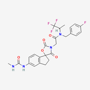 molecular formula C25H24F4N4O5 B13386309 N-[(4-fluorophenyl)methyl]-2-[6-(methylcarbamoylamino)-2',4'-dioxospiro[1,2-dihydroindene-3,5'-1,3-oxazolidine]-3'-yl]-N-(1,1,1-trifluoropropan-2-yl)acetamide 