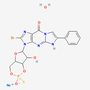 molecular formula C18H16BrN5NaO7PS B13386320 sodium;2-bromo-3-(7-hydroxy-2-oxido-2-sulfanylidene-4a,6,7,7a-tetrahydro-4H-furo[3,2-d][1,3,2]dioxaphosphinin-6-yl)-6-phenyl-5H-imidazo[1,2-a]purin-9-one;hydrate 