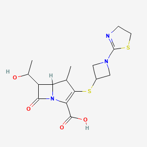 molecular formula C16H21N3O4S2 B13386952 3-[1-(4,5-Dihydro-1,3-thiazol-2-yl)azetidin-3-yl]sulfanyl-6-(1-hydroxyethyl)-4-methyl-7-oxo-1-azabicyclo[3.2.0]hept-2-ene-2-carboxylic acid 