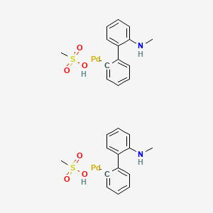 molecular formula C28H32N2O6Pd2S2-2 B13386978 methanesulfonic acid;N-methyl-2-phenylaniline;palladium 