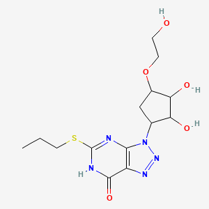 molecular formula C14H21N5O5S B13386981 3-[(1R,2S,3S,4S)-2,3-Dihydroxy-4-(2-hydroxyethoxy)cyclopentyl]-3,6-dihydro-5-(propylthio)-7H-1,2,3-triazolo[4,5-d]pyrimidin-7-one 