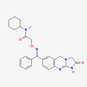 molecular formula C26H29N5O3 B13387007 Acetamide, N-cyclohexyl-N-methyl-2-(((phenyl(1,2,3,5-tetrahydro-2-oxoimidazo(2,1-b)quinazolin-7-yl)methylene)amino)oxy)- CAS No. 145610-40-8