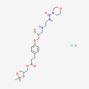 molecular formula C25H40ClN3O8 B13387045 (2,2-dimethyl-1,3-dioxolan-4-yl)methyl 3-[4-[2-hydroxy-3-[2-(morpholine-4-carbonylamino)ethylamino]propoxy]phenyl]propanoate;hydrochloride 