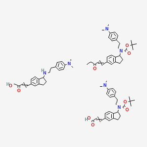 molecular formula C79H100N6O9 B13387061 tert-butyl N-[2-[4-(dimethylamino)phenyl]ethyl]-N-[5-(3-oxopent-1-enyl)-2,3-dihydro-1H-inden-1-yl]carbamate;4-[1-[2-[4-(dimethylamino)phenyl]ethylamino]-2,3-dihydro-1H-inden-5-yl]-1-hydroxybut-3-en-2-one;3-[1-[2-[4-(dimethylamino)phenyl]ethyl-[(2-methylpropan-2-yl)oxycarbonyl]amino]-2,3-dihydro-1H-inden-5-yl]prop-2-enoic acid CAS No. 37270-94-3