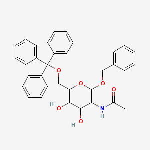 molecular formula C34H35NO6 B13387099 N-((2S,3R,4R,5S,6R)-2-(Benzyloxy)-4,5-dihydroxy-6-((trityloxy)methyl)tetrahydro-2H-pyran-3-yl)acetamide 