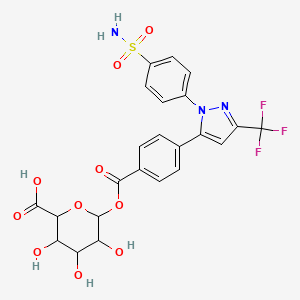 molecular formula C23H20F3N3O10S B13387214 3,4,5-Trihydroxy-6-((4-(1-(4-sulfamoylphenyl)-3-(trifluoromethyl)-1H-pyrazol-5-yl)benzoyl)oxy)tetrahydro-2H-pyran-2-carboxylic acid 