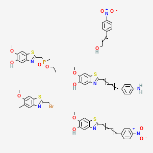 molecular formula C67H65BrN7O14PS4 B13387350 2-[(1E,3E)-4-(4-aminophenyl)buta-1,3-dienyl]-6-methoxy-1,3-benzothiazol-5-ol;2-(bromomethyl)-6-methoxy-5-methyl-1,3-benzothiazole;2-[[ethoxy(methyl)phosphoryl]methyl]-6-methoxy-1,3-benzothiazol-5-ol;6-methoxy-2-[(1E,3E)-4-(4-nitrophenyl)buta-1,3-dienyl]-1,3-benzothiazol-5-ol;(E)-3-(4-nitrophenyl)prop-2-en-1-ol CAS No. 9015-94-5