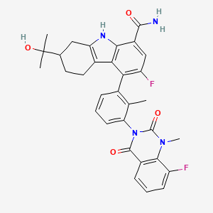molecular formula C32H30F2N4O4 B13387360 (2S)-6-fluoro-5-[3-(8-fluoro-1-methyl-2,4-dioxo-1,2,3,4-tetrahydroquinazolin-3-yl)-2-methylphenyl]-2-(2-hydroxypropan-2-yl)-2,3,4,9-tetrahydro-1H-carbazole-8-carboxamide 