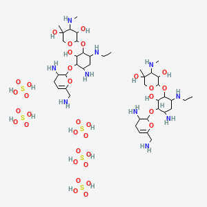 molecular formula C42H92N10O34S5 B13387984 2-[3-[[6-(aminomethyl)-3-azanyl-3,4-dihydro-2H-pyran-2-yl]oxy]-4-azanyl-6-(ethylamino)-2-oxidanyl-cyclohexyl]oxy-5-methyl-4-(methylamino)oxane-3,5-diol; sulfuric acid 