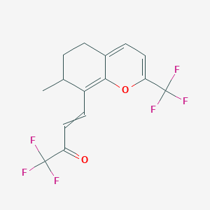 molecular formula C15H12F6O2 B13388218 1,1,1-Trifluoro-4-[7-methyl-2-(trifluoromethyl)-6,7-dihydro-5H-1-benzopyran-8-yl]but-3-en-2-one CAS No. 908338-79-4