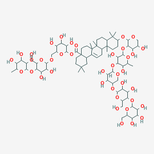 molecular formula C76H124O39 B13388531 [6-[[3,4-Dihydroxy-6-(hydroxymethyl)-5-(3,4,5-trihydroxy-6-methyloxan-2-yl)oxyoxan-2-yl]oxymethyl]-3,4,5-trihydroxyoxan-2-yl] 10-[3-[4-[5-[3,4-dihydroxy-6-(hydroxymethyl)-5-[3,4,5-trihydroxy-6-(hydroxymethyl)oxan-2-yl]oxyoxan-2-yl]oxy-3,4-dihydroxyoxan-2-yl]oxy-3,5-dihydroxy-6-methyloxan-2-yl]oxy-4,5-dihydroxyoxan-2-yl]oxy-2,2,6a,6b,9,9,12a-heptamethyl-1,3,4,5,6,6a,7,8,8a,10,11,12,13,14b-tetradecahydropicene-4a-carboxylate 
