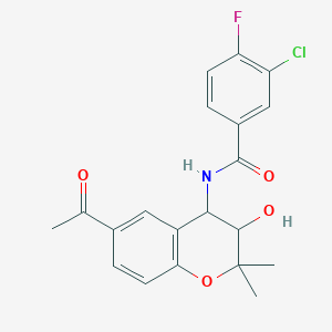molecular formula C20H19ClFNO4 B13388675 N-[(3S,4S)-6-acetyl-3-hydroxy-2,2-dimethyl-3,4-dihydrochromen-4-yl]-3-chloro-4-fluorobenzamide 