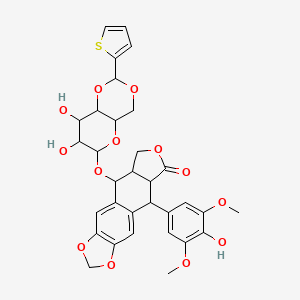 molecular formula C32H32O13S B13388718 Epipodophyllotoxin, 4'-demethyl-, 9-(4,6-O-2-thenylidene-beta-D-glucopyranoside) CAS No. 125851-00-5