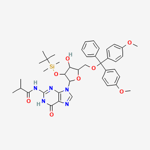 molecular formula C41H51N5O8Si B13388951 N-[9-[(2R,3R,4R,5R)-5-[[Bis(4-methoxyphenyl)(phenyl)methoxy]methyl]-3-[(tert-butyldimethylsilyl)oxy]-4-hydroxy-2-tetrahydrofuryl]-6-oxo-6,9-dihydro-1H-purin-2-yl]isobutyramide 