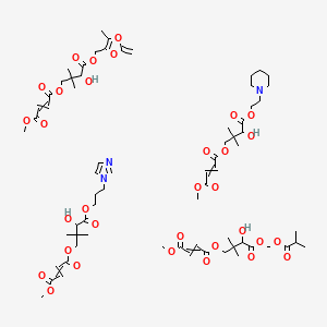 molecular formula C68H99N3O32 B13388984 4-O-[3-hydroxy-2,2-dimethyl-4-[(5-methyl-2-methylidene-1,3-dioxol-4-yl)methoxy]-4-oxobutyl] 1-O-methyl but-2-enedioate;4-O-[3-hydroxy-2,2-dimethyl-4-(2-methylpropanoyloxymethoxy)-4-oxobutyl] 1-O-methyl but-2-enedioate;4-O-[3-hydroxy-2,2-dimethyl-4-oxo-4-(2-piperidin-1-ylethoxy)butyl] 1-O-methyl but-2-enedioate;4-O-[3-hydroxy-4-(3-imidazol-1-ylpropoxy)-2,2-dimethyl-4-oxobutyl] 1-O-methyl but-2-enedioate CAS No. 9025-49-4