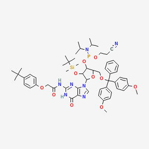 molecular formula C58H76N7O10PSi B13389012 N-[9-[5-[[bis(4-methoxyphenyl)-phenylmethoxy]methyl]-3-[tert-butyl(dimethyl)silyl]oxy-4-[2-cyanoethoxy-[di(propan-2-yl)amino]phosphanyl]oxyoxolan-2-yl]-6-oxo-1H-purin-2-yl]-2-(4-tert-butylphenoxy)acetamide 