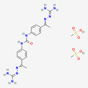 molecular formula C21H32N10O7S2 B13389250 1,3-bis[4-[N-(diaminomethylideneamino)-C-methylcarbonimidoyl]phenyl]urea;methanesulfonic acid 