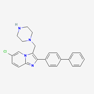 molecular formula C24H23ClN4 B13389419 2-Biphenyl-4-yl-6-chloro-3-piperazin-1-ylmethyl imidazo[1,2-a]pyridine 