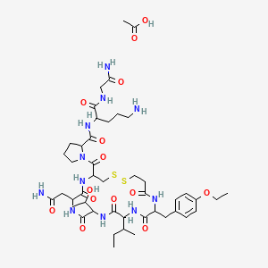 molecular formula C45H71N11O14S2 B13389769 deamino-Cys(1)-DL-Tyr(Et)-DL-xiIle-DL-xiThr-DL-Asn-DL-Cys(1)-DL-Pro-DL-Orn-Gly-NH2.CH3CO2H 