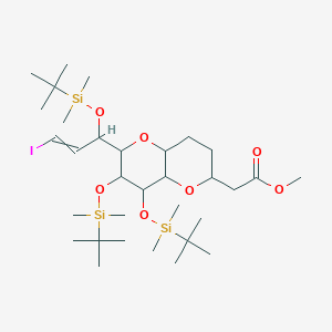 molecular formula C32H63IO7Si3 B13389877 Methyl 2-[3,4-bis[[tert-butyl(dimethyl)silyl]oxy]-2-[1-[tert-butyl(dimethyl)silyl]oxy-3-iodoprop-2-enyl]-2,3,4,4a,6,7,8,8a-octahydropyrano[3,2-b]pyran-6-yl]acetate 