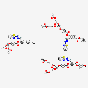 molecular formula C134H125N9O32S3 B13389924 [2-[(1,3-Benzothiazol-2-ylhydrazinylidene)methyl]-4-(4-propylphenyl)phenyl] 4-[1,2-di(prop-2-enoyloxy)ethoxy]benzoate;(2,4-dimethylphenyl) 7-[(1,3-benzothiazol-2-ylhydrazinylidene)methyl]-6-[4-[3-(4-prop-2-enoyloxybutoxy)-2-(3-prop-2-enoyloxypropanoyloxy)propoxy]benzoyl]oxynaphthalene-2-carboxylate;(4-methoxy-2-methylphenyl) 3-[(1,3-benzothiazol-2-ylhydrazinylidene)methyl]-4-[4-[3-(4-prop-2-enoyloxybutoxy)-2-(3-prop-2-enoyloxypropanoyloxy)propoxy]benzoyl]oxybenzoate 