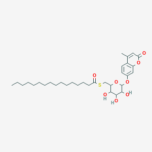molecular formula C32H48O8S B13389943 S-(((2S,3S,4S,5R,6S)-3,4,5-Trihydroxy-6-((4-methyl-2-oxo-2H-chromen-7-yl)oxy)tetrahydro-2H-pyran-2-yl)methyl) hexadecanethioate 
