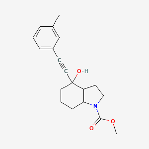 molecular formula C19H23NO3 B13391467 methyl 4-hydroxy-4-[2-(3-methylphenyl)ethynyl]-3,3a,5,6,7,7a-hexahydro-2H-indole-1-carboxylate 
