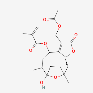 molecular formula C21H26O8 B13391508 [6-(Acetyloxymethyl)-11-hydroxy-1,10-dimethyl-5-oxo-4,14-dioxatricyclo[9.2.1.03,7]tetradeca-2,6-dien-8-yl] 2-methylprop-2-enoate 