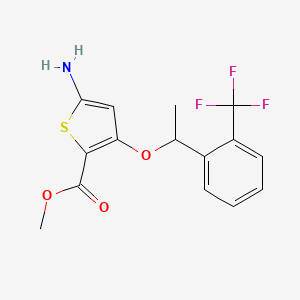 molecular formula C15H14F3NO3S B13391603 (R)-Methyl 5-amino-3-(1-(2-(trifluoromethyl)-phenyl)ethoxy)thiophene-2-carboxylate 
