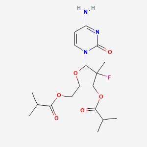molecular formula C18H26FN3O6 B13391615 [(2R,3R,4R,5R)-5-(4-Amino-2-oxopyrimidin-1-yl)-4-fluoro-4-methyl-3-(2-methylpropanoyloxy)oxolan-2-yl]methyl 2-methylpropanoate 