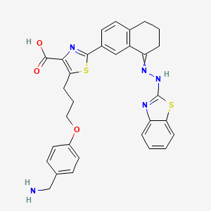 molecular formula C31H29N5O3S2 B13391668 5-[3-[4-(aminomethyl)phenoxy]propyl]-2-[8-(1,3-benzothiazol-2-ylhydrazinylidene)-6,7-dihydro-5H-naphthalen-2-yl]-1,3-thiazole-4-carboxylic acid 