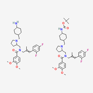 molecular formula C67H90F4N6O8 B13391686 N-[[1-[(4-aminocyclohexyl)methyl]pyrrolidin-2-yl]methyl]-N-[(E)-3-(2,4-difluorophenyl)-2-methylprop-2-enyl]-3,4-dimethoxybenzamide;tert-butyl N-[4-[[2-[[[(E)-3-(2,4-difluorophenyl)-2-methylprop-2-enyl]-(3,4-dimethoxybenzoyl)amino]methyl]pyrrolidin-1-yl]methyl]cyclohexyl]carbamate 