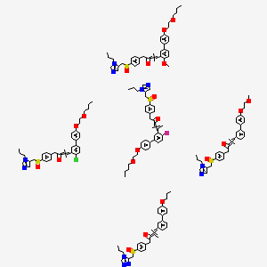 molecular formula C171H191ClFN11O20S5 B13391778 4-[5-[4-(2-Butoxyethoxy)phenyl]-2-chlorophenyl]-1-[4-[(3-propylimidazol-4-yl)methylsulfinyl]phenyl]but-3-en-2-one;4-[5-[4-(2-butoxyethoxy)phenyl]-2-fluorophenyl]-1-[4-[(3-propylimidazol-4-yl)methylsulfinyl]phenyl]pent-3-en-2-one;4-[5-[4-(2-butoxyethoxy)phenyl]-2-methoxyphenyl]-1-[4-[(3-propylimidazol-4-yl)methylsulfinyl]phenyl]but-3-en-2-one;4-[3-[4-(2-methoxyethoxy)phenyl]phenyl]-1-[4-[(3-propylimidazol-4-yl)methylsulfinyl]phenyl]but-3-en-2-one;3-methyl-4-[3-(4-propoxyphenyl)phenyl]-1-[4-[(4-propyl-1,2,4-triazol-3-yl)methylsulfinyl]phenyl]but-3-en-2-one 