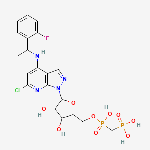 molecular formula C20H24ClFN4O9P2 B13391808 [[5-[6-Chloro-4-[1-(2-fluorophenyl)ethylamino]pyrazolo[3,4-b]pyridin-1-yl]-3,4-dihydroxyoxolan-2-yl]methoxy-hydroxyphosphoryl]methylphosphonic acid 
